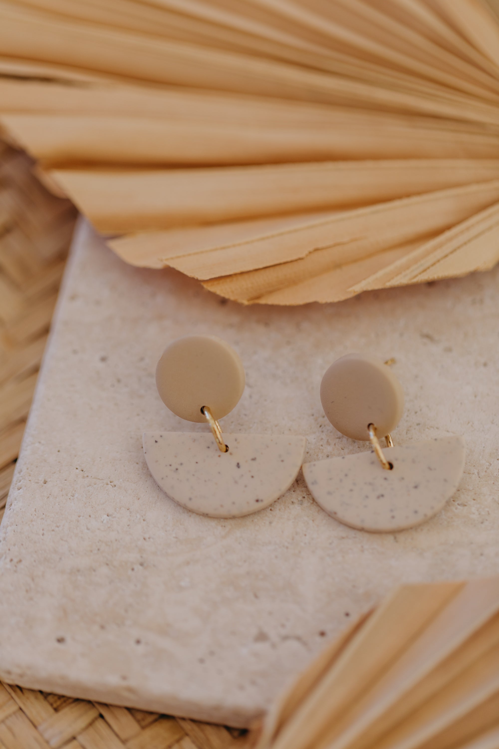 Tamara - two-tone polymer clay earrings in pebble and light pink