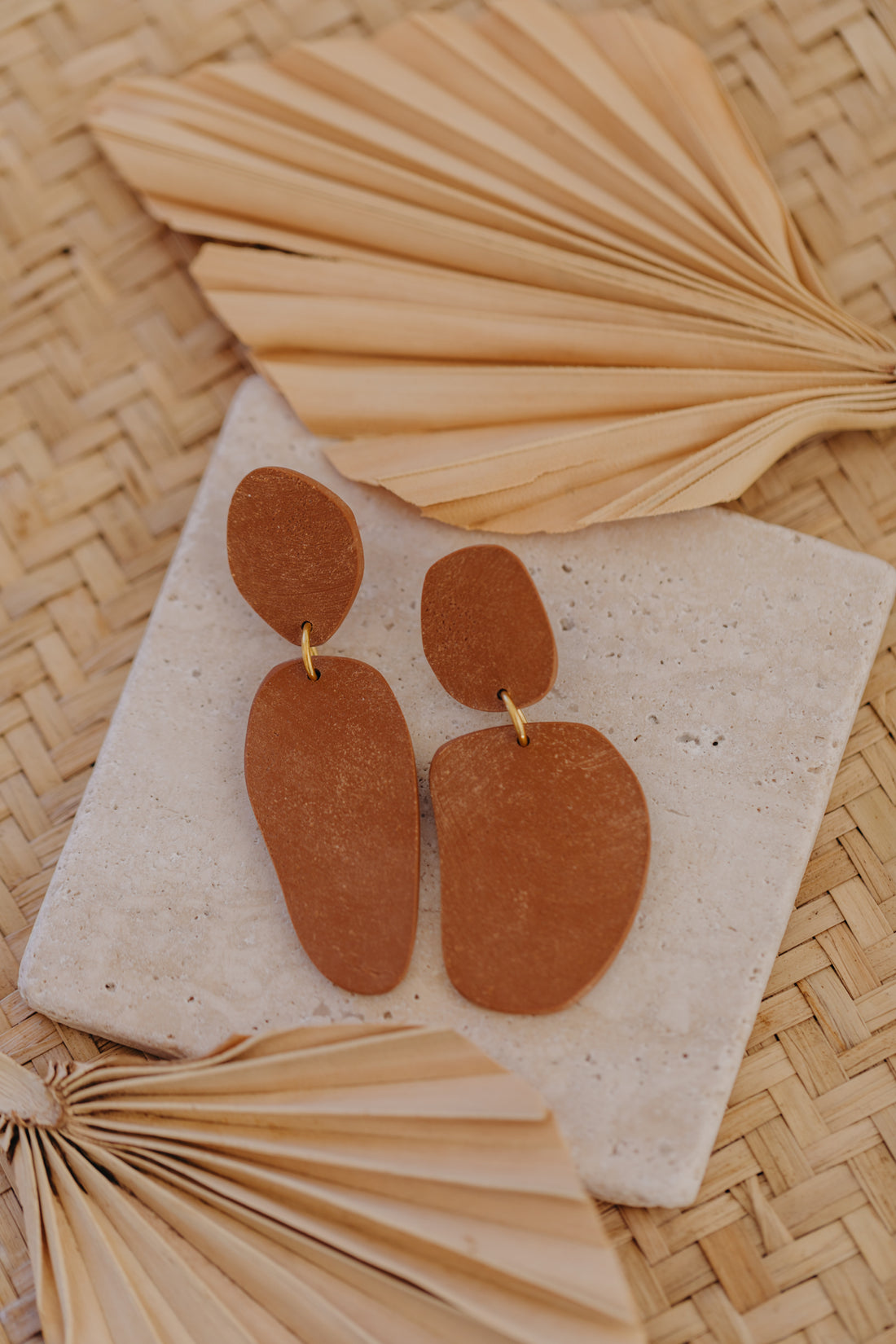 round earrings made of polymer clay in autumn colors