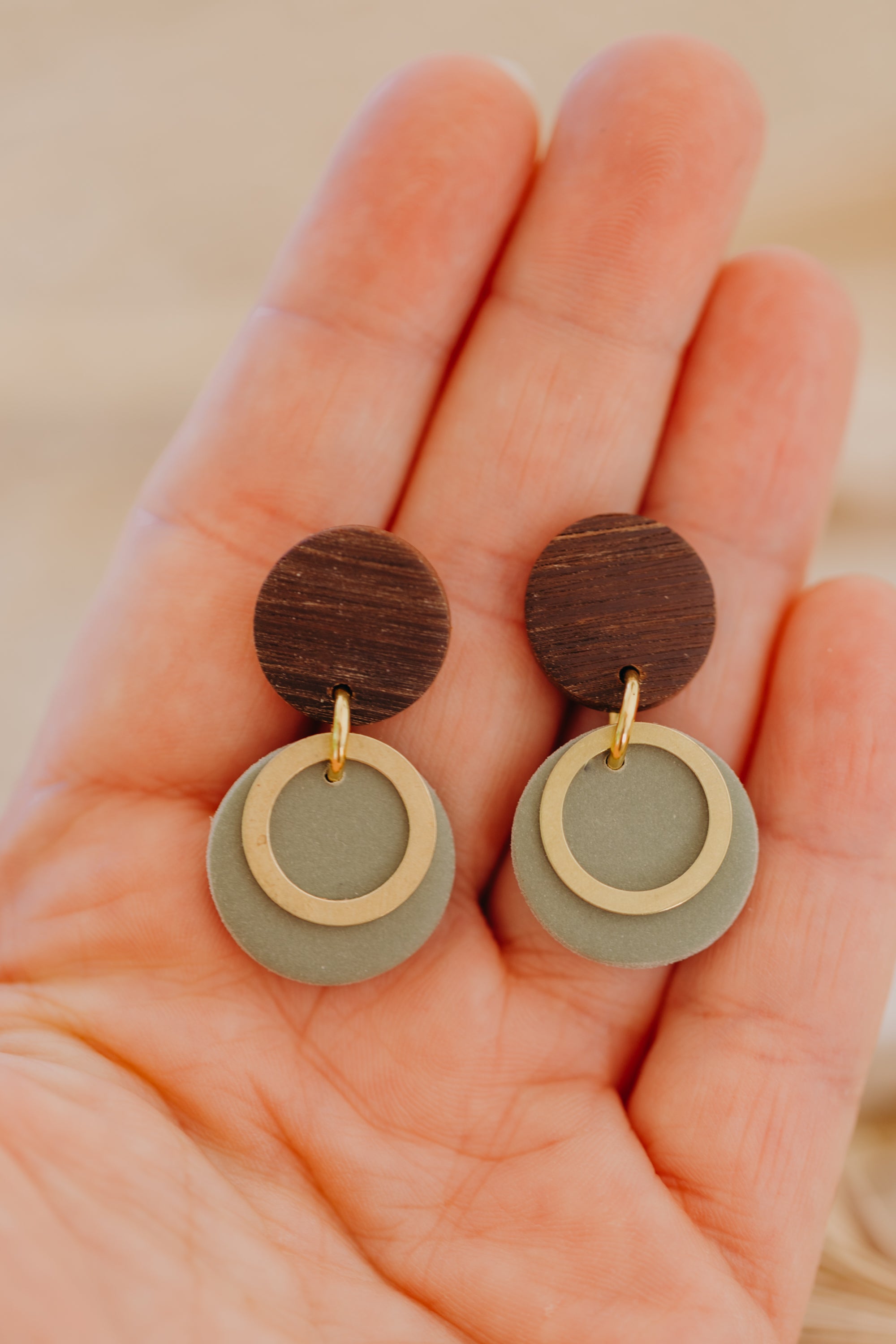 round polymer clay earrings with brass pendant circle