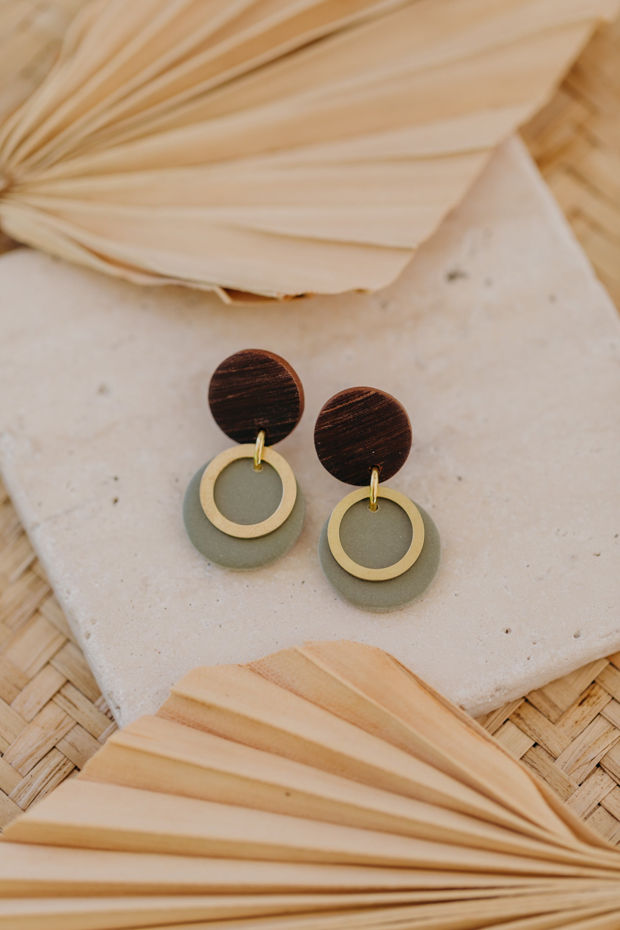 round polymer clay earrings with brass pendant circle