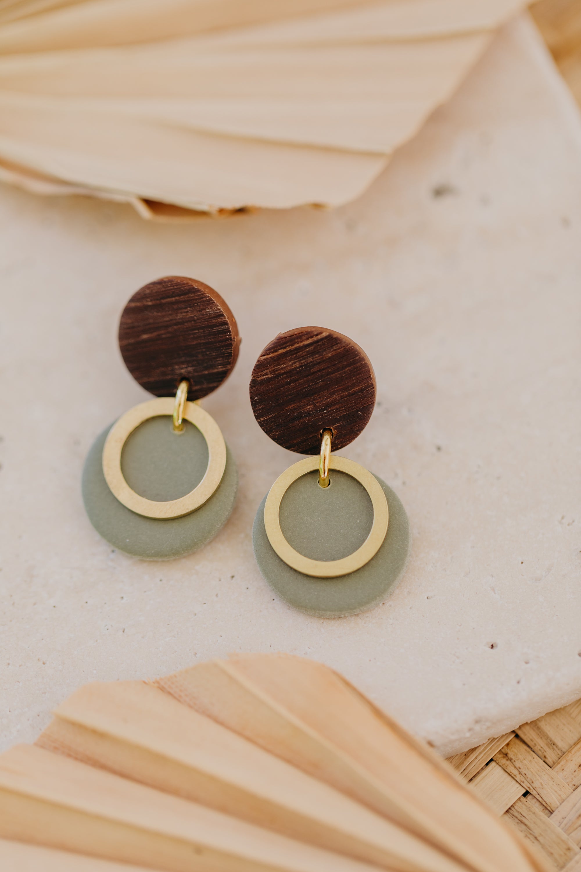 round polymer clay earrings with brass pendant circle