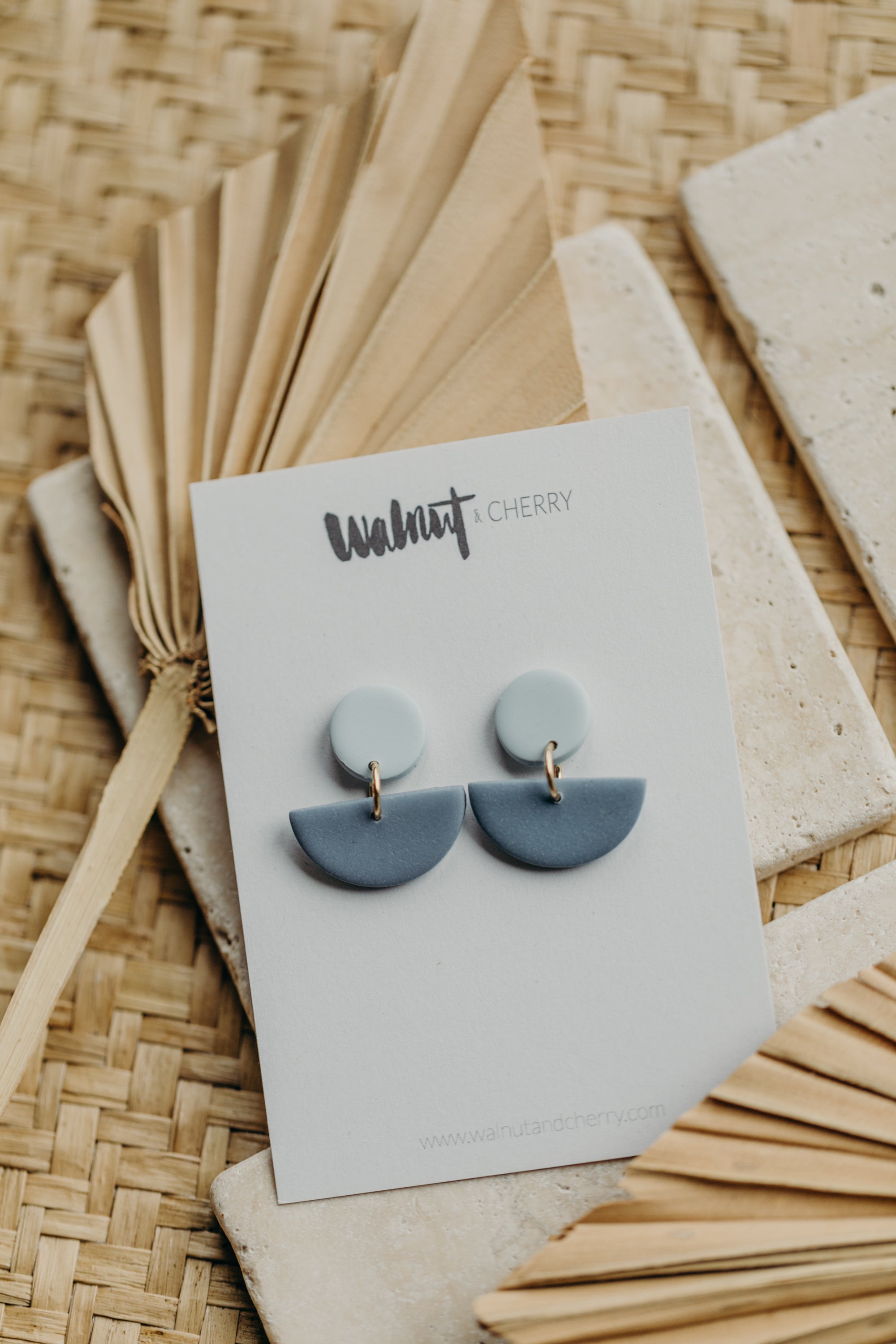 Tamara - two-tone polymer clay earrings in Barolo and dark blue