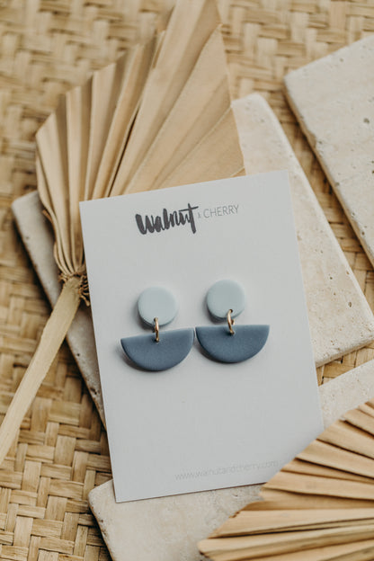 Tamara - two-tone polymer clay earrings in Barolo and dark blue