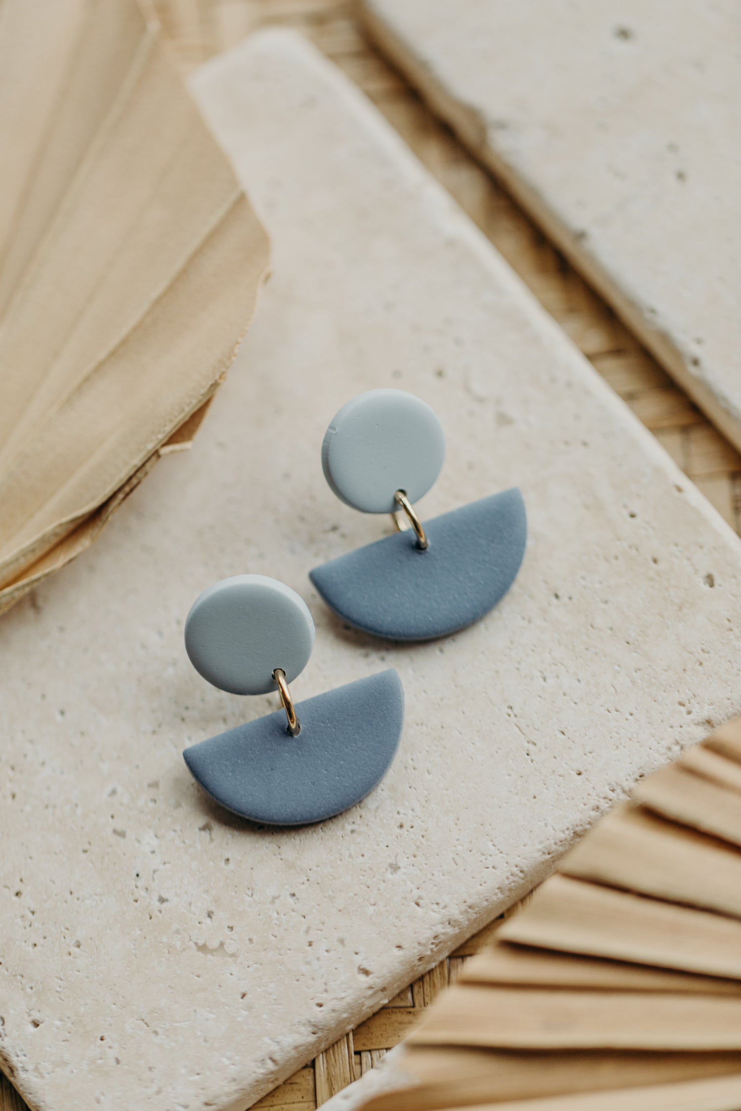 Tamara - two-tone polymer clay earrings in Barolo and dark blue