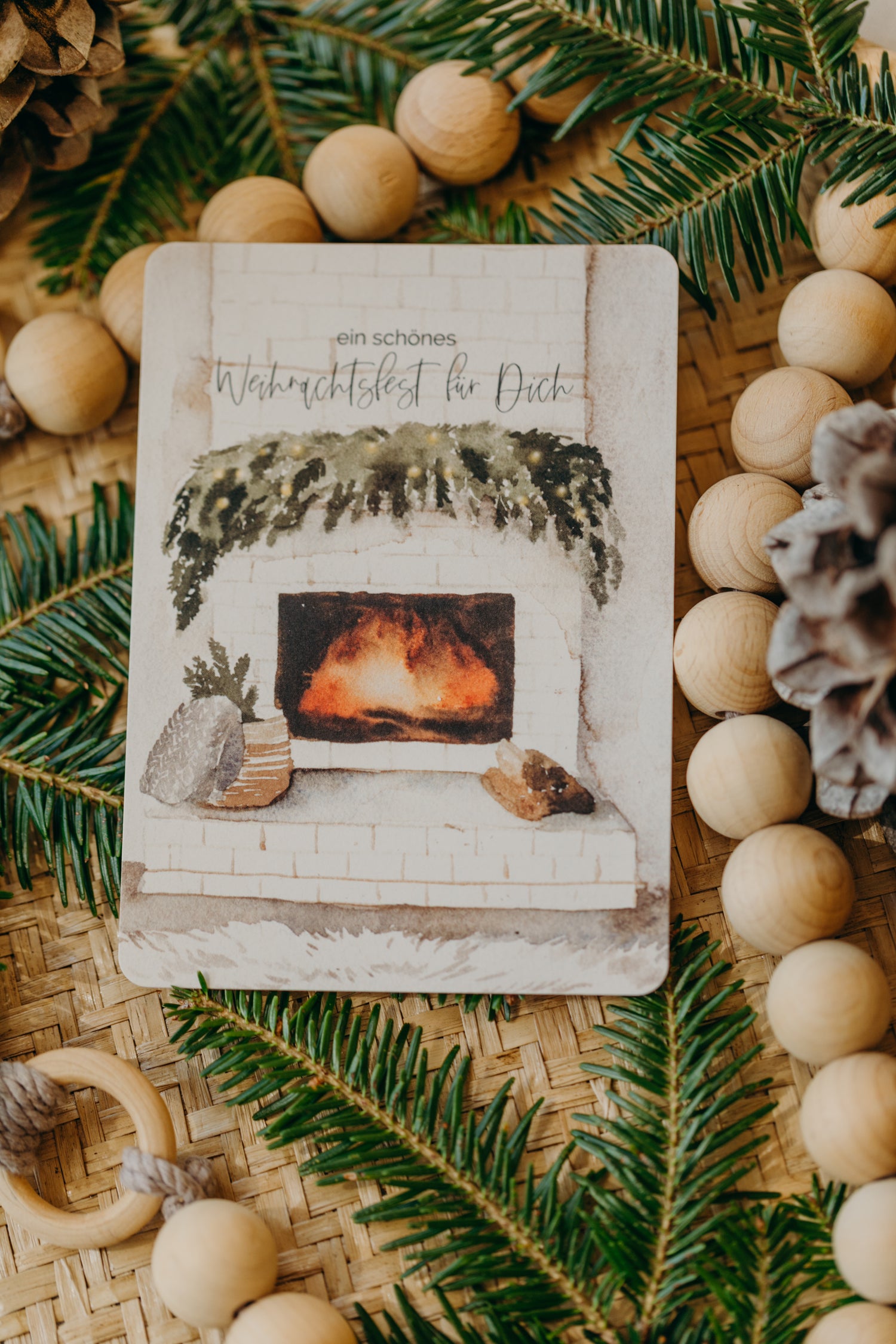 Christmas postcard fireplace