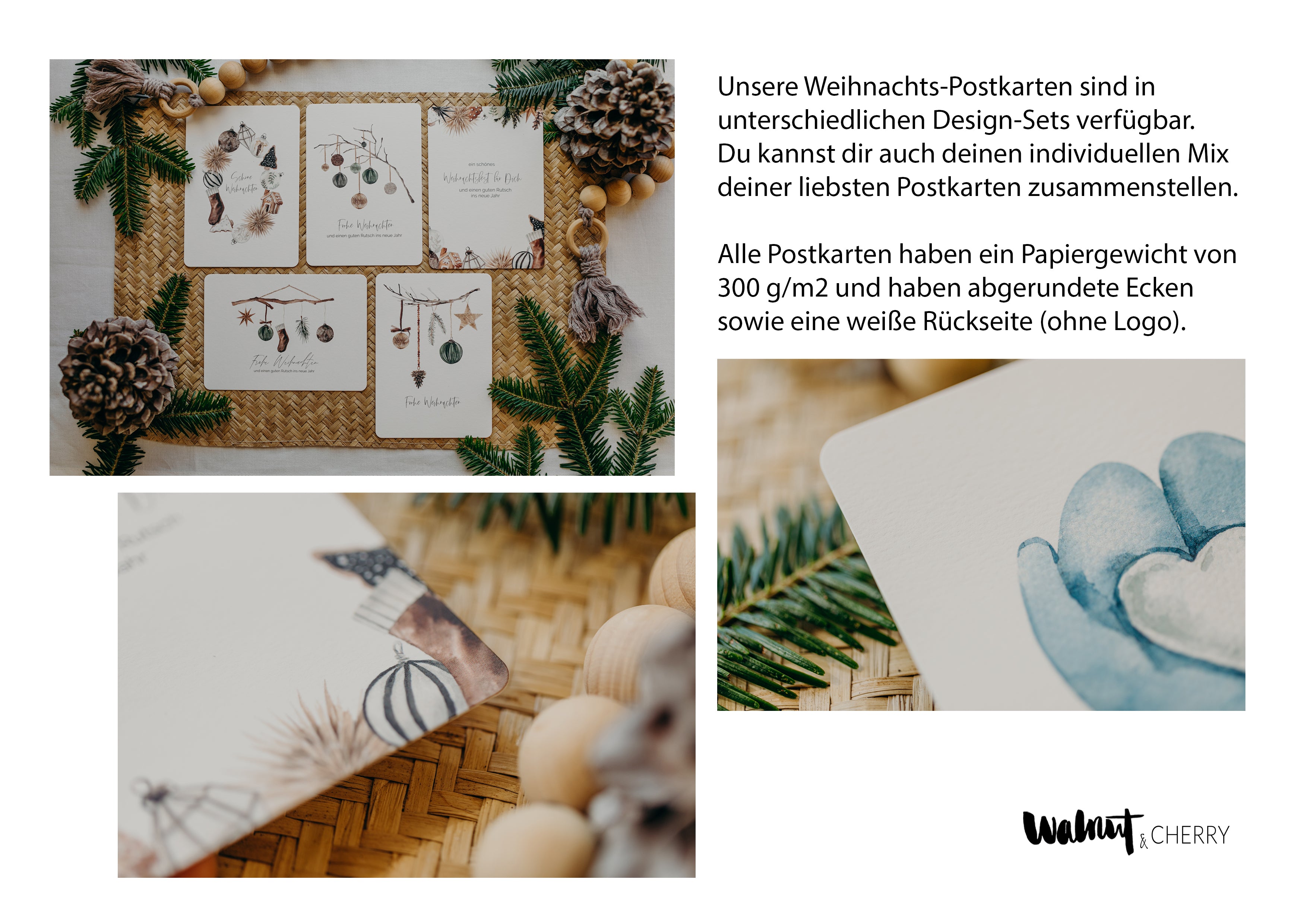 Weihnachtspostkarte Haustür mit grüner Girlande