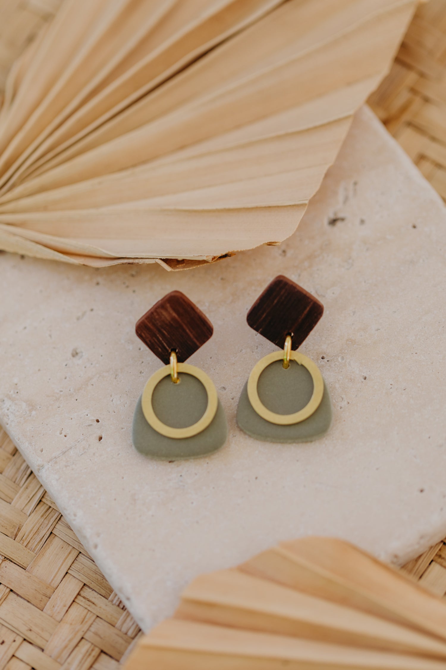 round polymer clay earrings with brass pendant circle