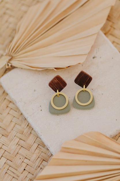 round polymer clay earrings with brass pendant circle