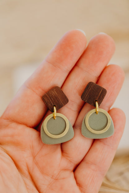 round polymer clay earrings with brass pendant circle