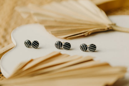 black and white striped polymer clay earrings