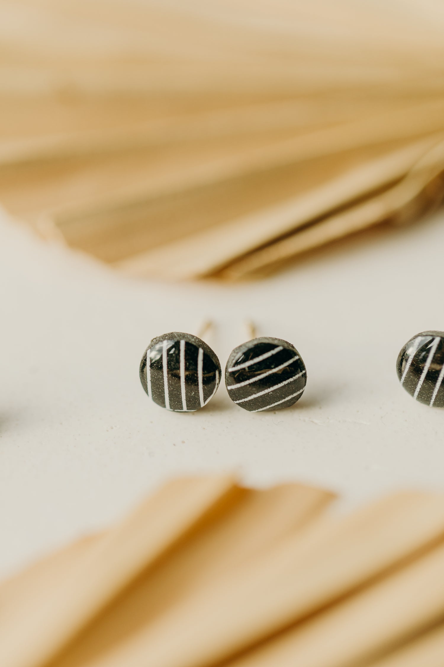 black and white striped polymer clay earrings