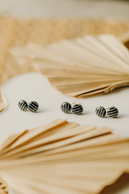 black and white striped polymer clay earrings