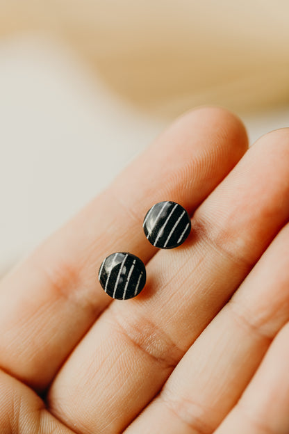 black and white striped polymer clay earrings