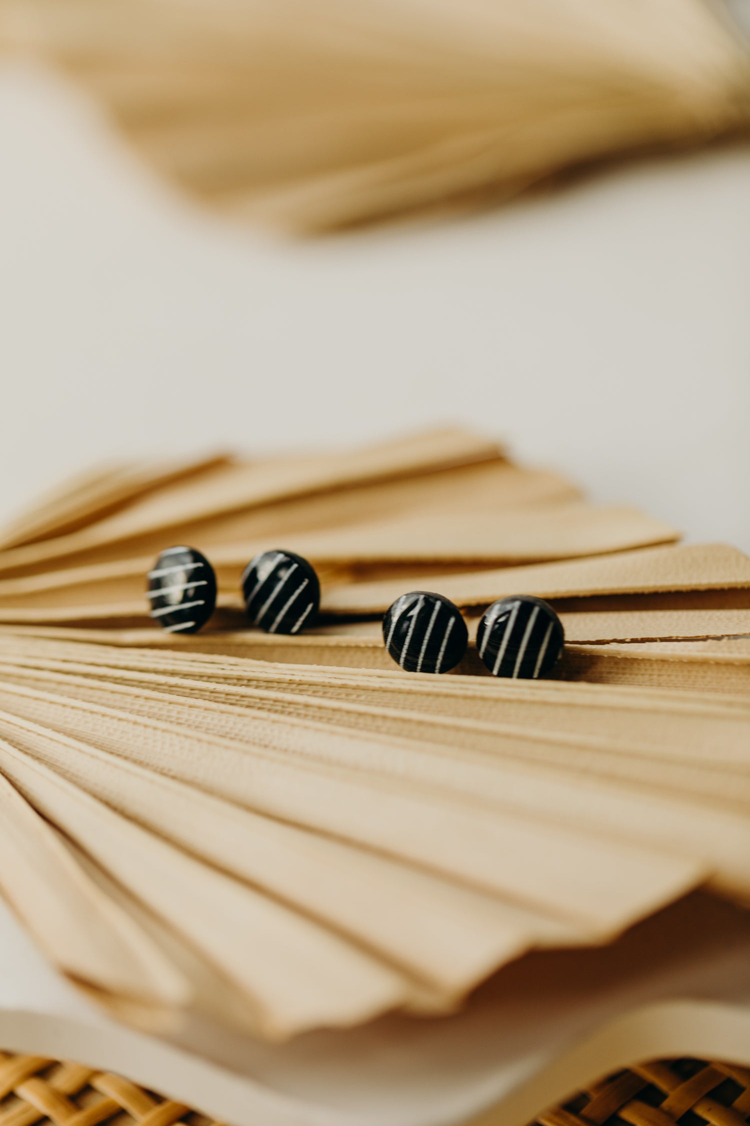 black and white striped polymer clay earrings